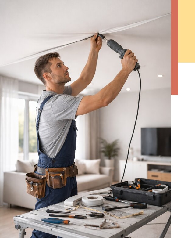 Ремонт натяжных потолков в Набережных Челнах от 9650 руб. под ключ — ОТДЕЛОЧНИК-Нбр