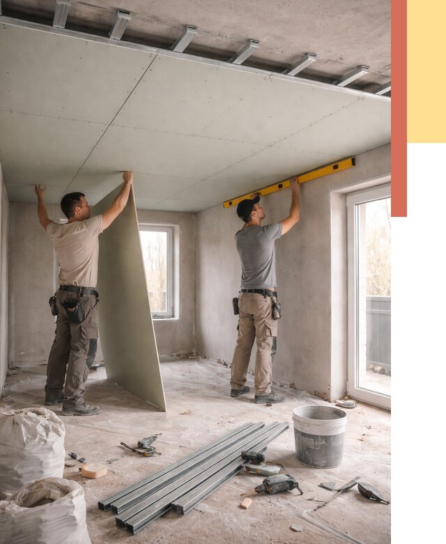 Одноуровневый потолок из гипсокартона в Набережных Челнах от 762 руб. — монтаж под ключ | ОТДЕЛОЧНИК-Нбр