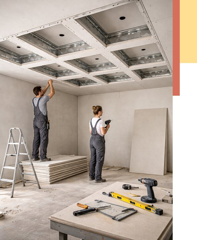 Кессонный потолок из гипсокартона в Набережных Челнах от 1879 руб. — монтаж и под ключ | ОТДЕЛОЧНИК-Нбр