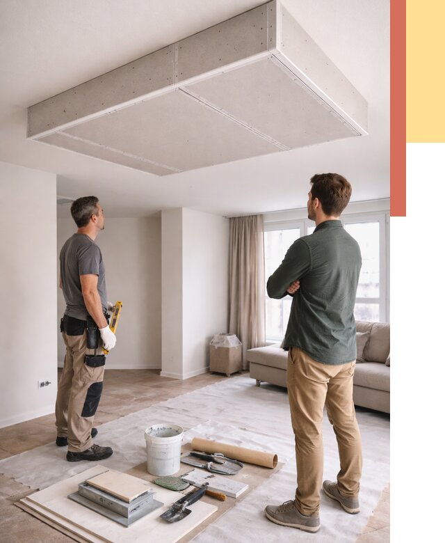 Короб на потолке из гипсокартона в Набережных Челнах от 2235 руб. — монтаж и услуги под ключ | ОТДЕЛОЧНИК-Нбр