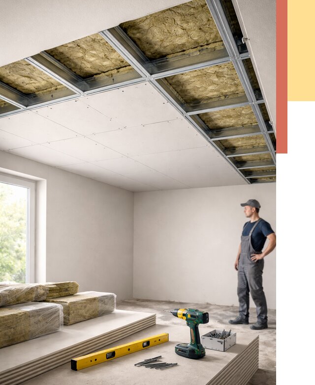 Звукоизоляция потолка ГКЛ в Набережных Челнах от 965 руб. — монтаж под ключ | ОТДЕЛОЧНИК-Нбр