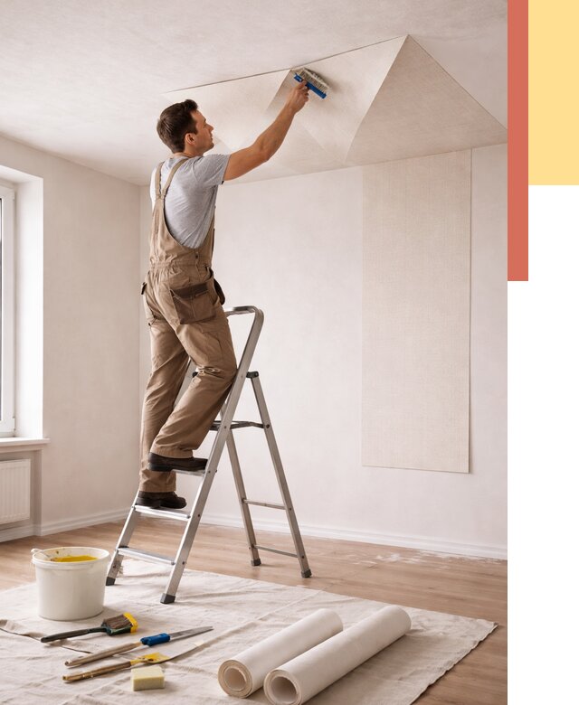 Поклейка обоев на потолок в Набережных Челнах от 4571 руб. быстро и недорого | ОТДЕЛОЧНИК-Нбр