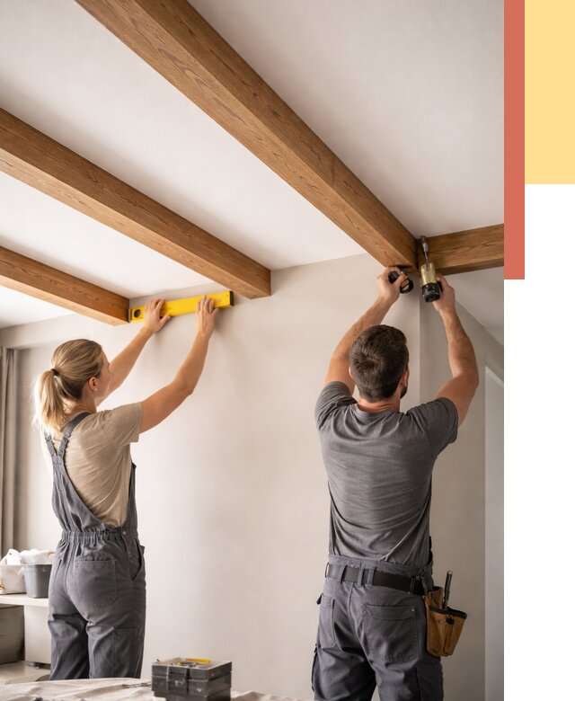 Монтаж декоративных балок на потолок в Набережных Челнах от 4266 руб. — ОТДЕЛОЧНИК-Нбр